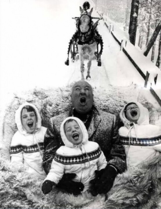 Alfred Hitchcock on sleigh.jpg