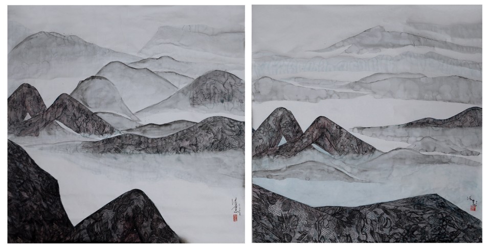 Feminine Landscape series, diptyque, ink and colou