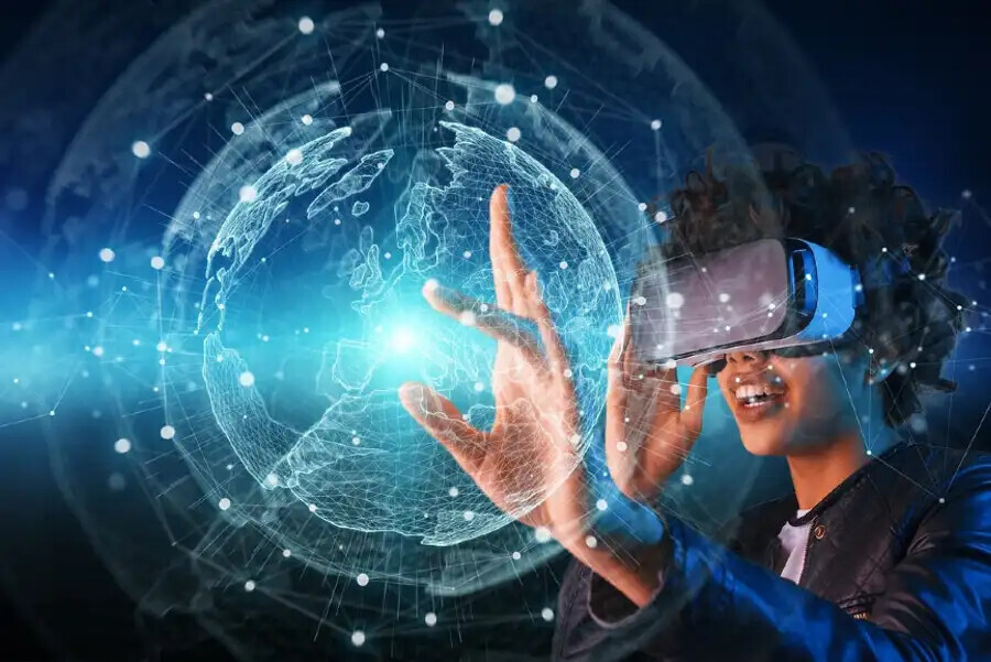 Conceito de tecnologia de realidade virtual do mundo metaverso internet das  coisas
