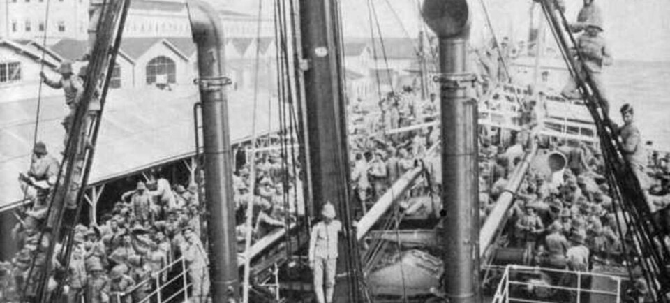 Militares portugueses a embarcarem para I Guerra Mundial. Arquivo DN,