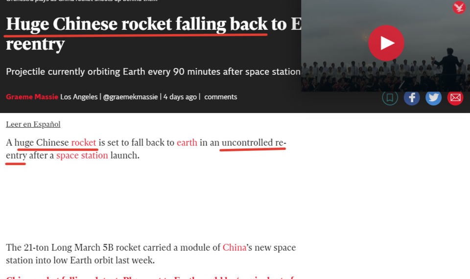 2021-05-08 23-40-51 Huge Chinese rocket falling ba