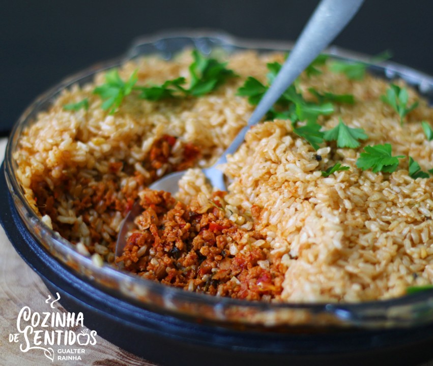 Arroz integral de forno com soja fumada - Cozinha de Sentidos