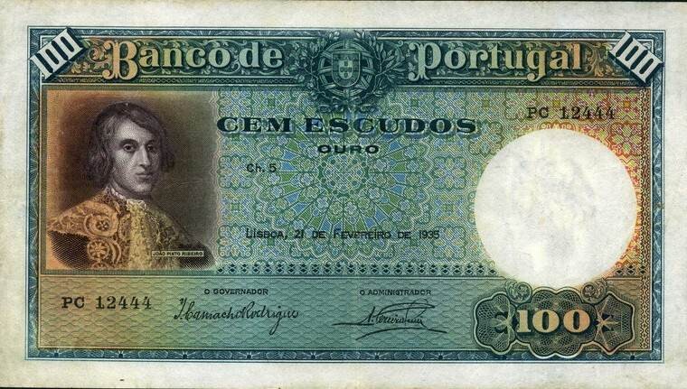Portugal_currency_100_Escudos_banknote_of_1935,_Jo