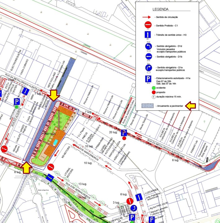 Mapa parque industrial - Arruamentos a pavimentar 