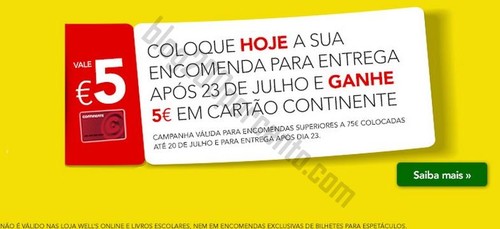 5€ em cartão CONTINENTE até dia 20 julho - Online
