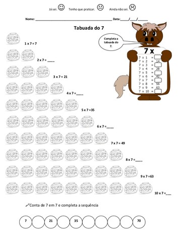 Tabuada do 4 fichas de trabalho 