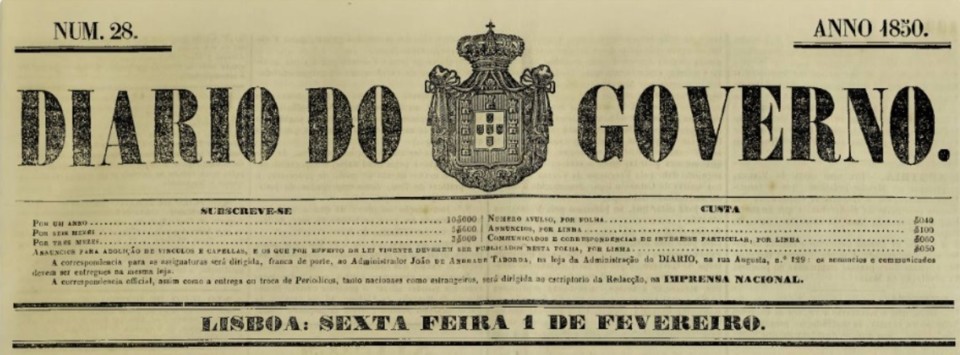 Cabecalho do Diario do Governo numero 28 de 1850.j