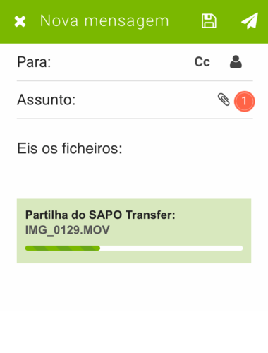 Transfer no Mail mobile - envio na janela de edição