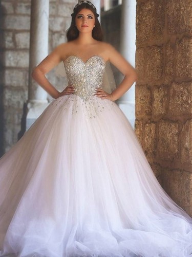 Tulle Sweetheart Ball Gown Court Train with Crystal Detailing Wedding Dresses 