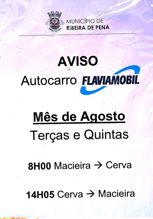 Autocarro Cerva Macieira e vice versa - Agosto 2025