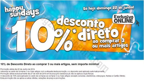 10% de desconto TOYSRUS apenas hoje e online !