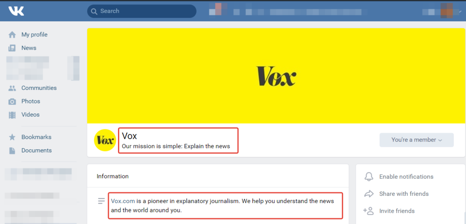 Vox on VK