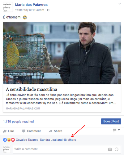 Post Maria das Palavras no Facebook