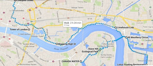 Mapa de Canada Water a Liverpool Street