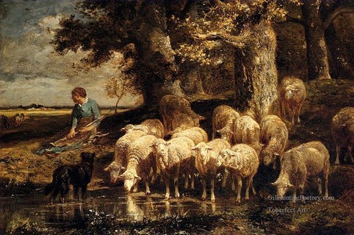 7-A-Shepherdess-With-Her-Flock-sheep-animalier-Cha