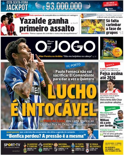 Capa - Jornal O Jogo - capa de hoje