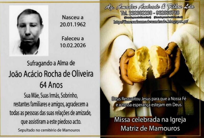 CARTÃO DE CONDOLÊCIAS DE JOÃO ACÁCIO ROCHA OLI