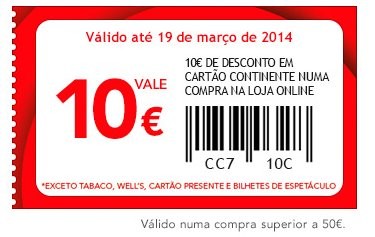 cupão de 10€ desconto | CONTINENTE | Online até 19 março