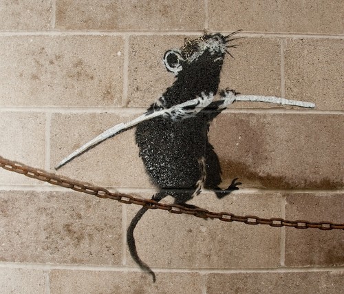 Banksy, Tightrope Rat, Detroit - 2010 Stencil and 