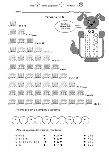 Tabuada do 4 fichas de trabalho 