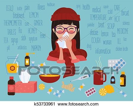 menina-jovem-apanhou-uma-constipação-clipart__k5