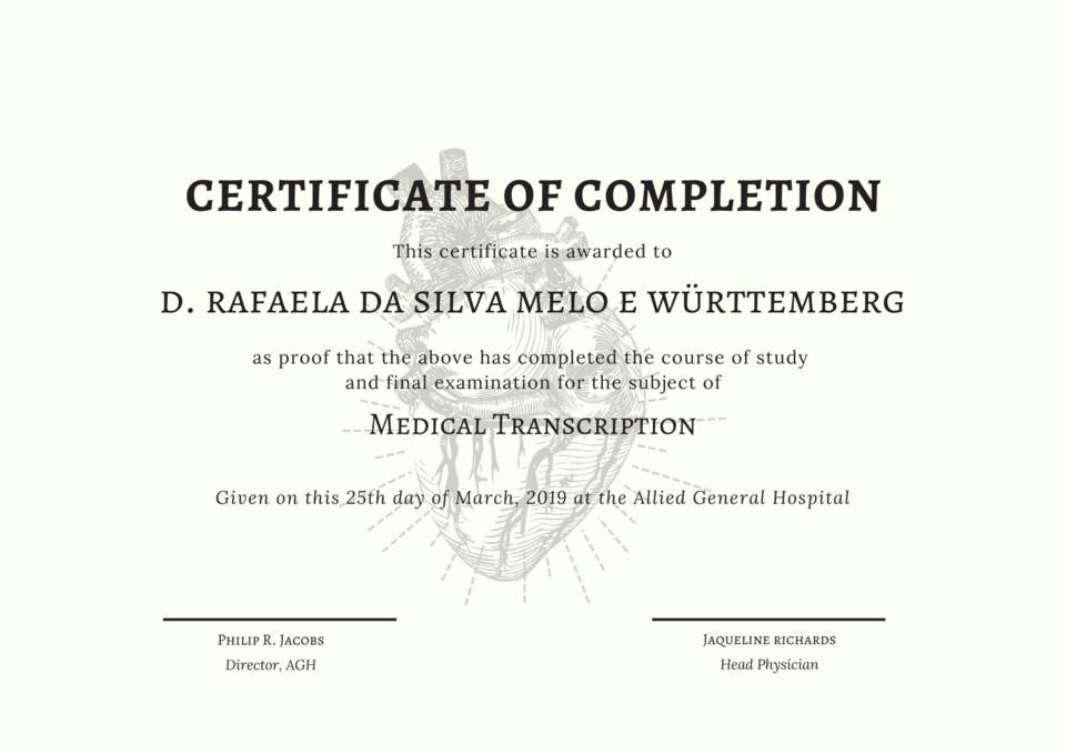 Cream Heart Illustration Certificate of Completion Cream Heart Illustration Certificate of Completion