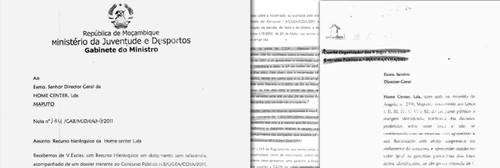 Carta do ministro da Juventude e Desportos ontem entregue à Home Center