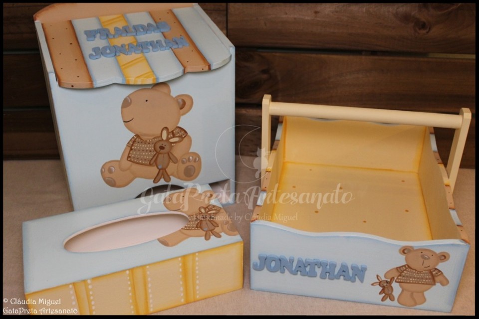 Fraldário, cesta, caixa toalhitas I Love My BearI