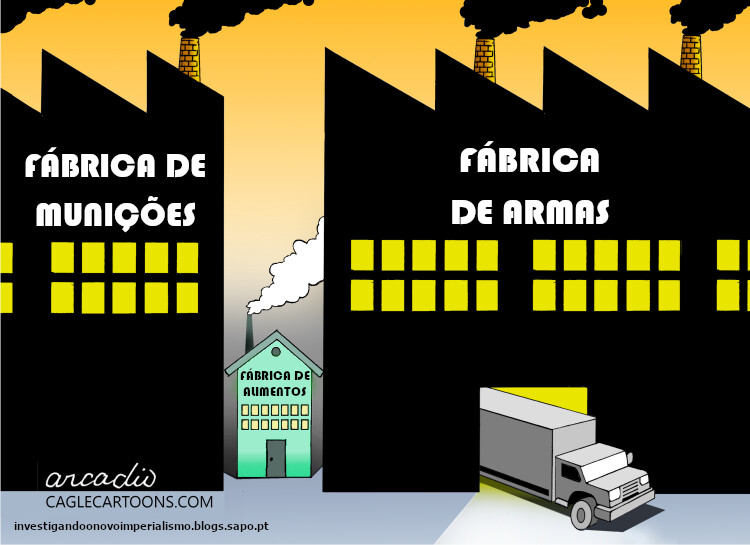cartoon guerra fabricas armas alimentos