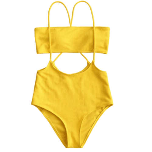 Bandeau Top And High Waisted Slip Bikini Bottoms.p