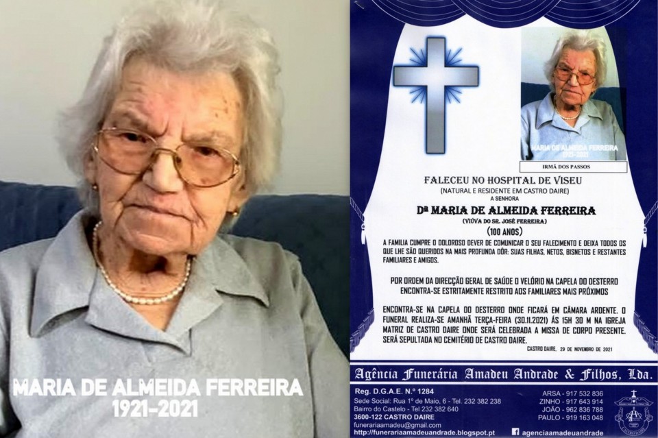 FOTO RIP DE MARIA DE ALMEIDA FERREIRA (1921-2021).