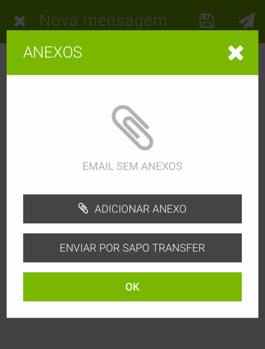 Transfer no Mail mobile - modal