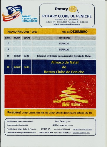 Programe de Rotary Club de Peniche - mês de Dezem