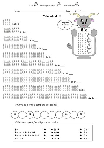 Tabuada do 8 para crianças