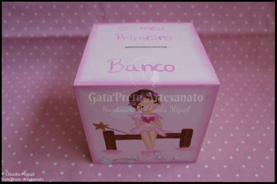 Caixa grande batizado, mealheiro e quadro Fada do 