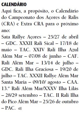 Datas divulgadas...