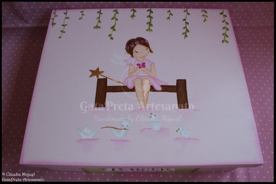 Caixa grande batizado, mealheiro e quadro Fada do 