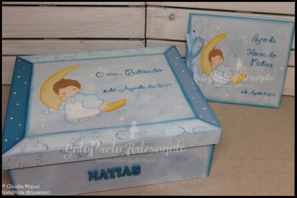Caixa grande batizado e livro honra Blue Dreams1.J