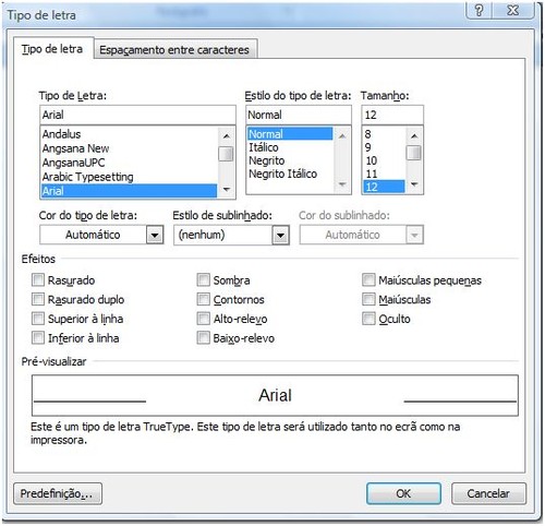 mudar tipo letra por defeito word 2010