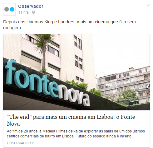 “The end” para mais um cinema em Lisboa: o Fonte Nova - Observador