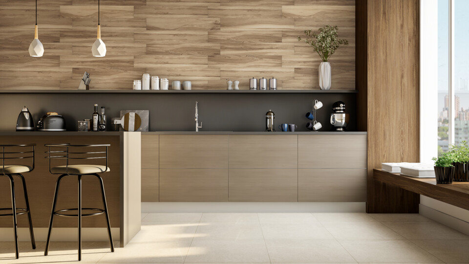 cozinha com aplicação em madeira