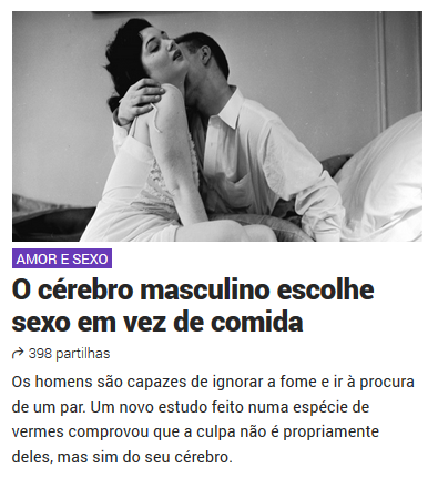 Obervador: Homens preferem sexo a comida