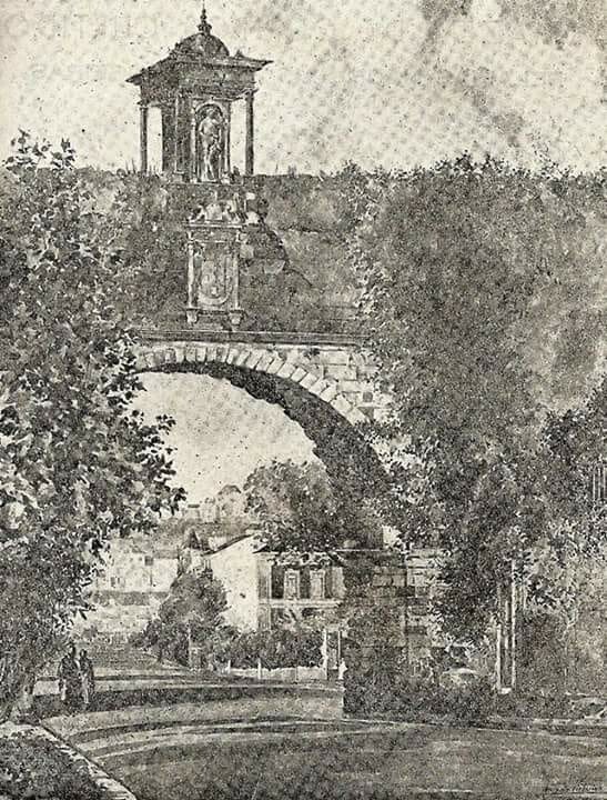 Aqueduto de S. Sebastião. Arco principal. Gravura
