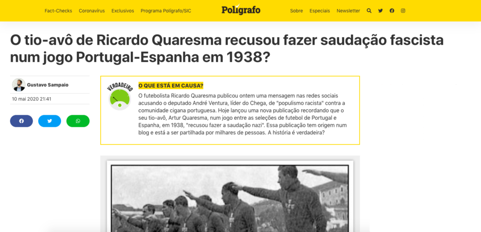 O tio-avô de Ricardo Quaresma recusou fazer saud O tio-avô de Ricardo Quaresma recusou fazer saud