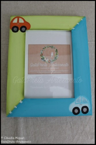 Caixa grande de batizado e moldura Carros e Comboi