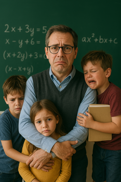 Pai e filhos em ambiente escolar.png