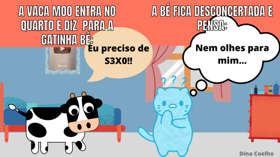 A vaca adulta diz para a gatinha ainda criança (8