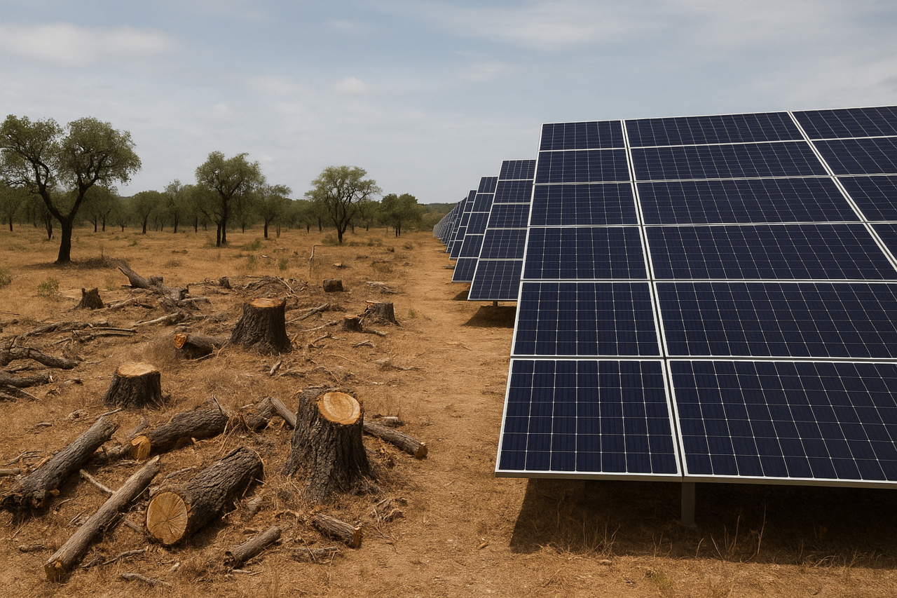 Painel solar sobre paisagem desmatada.png