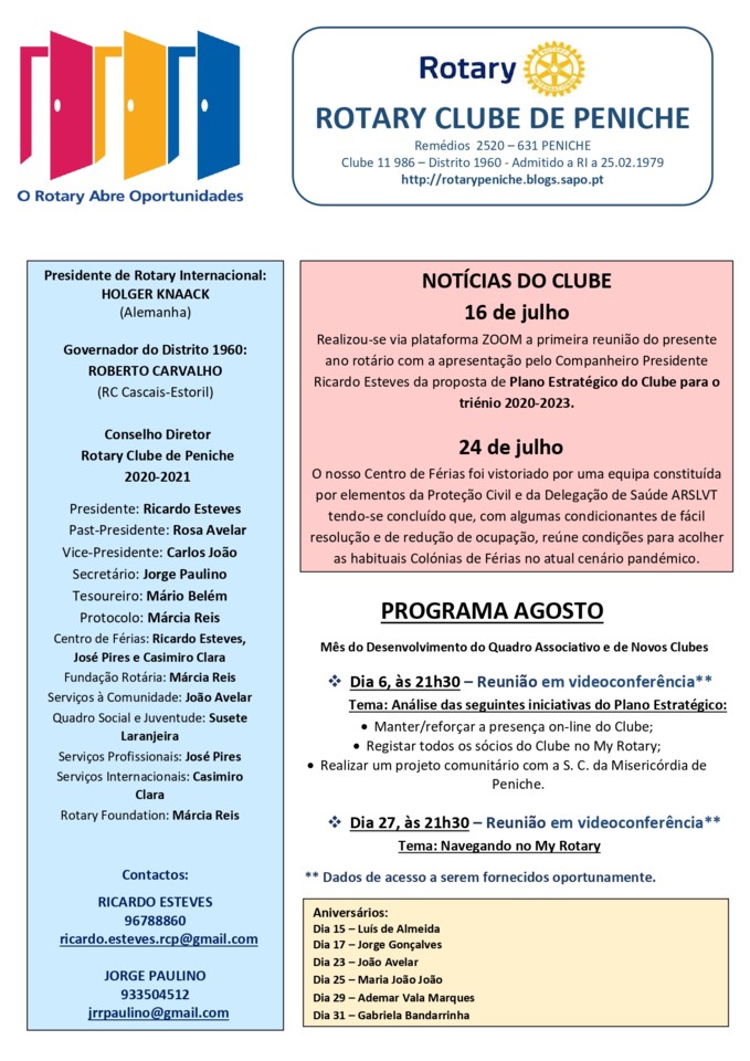 02 - Programa de agosto do Rotary Clube de Peniche