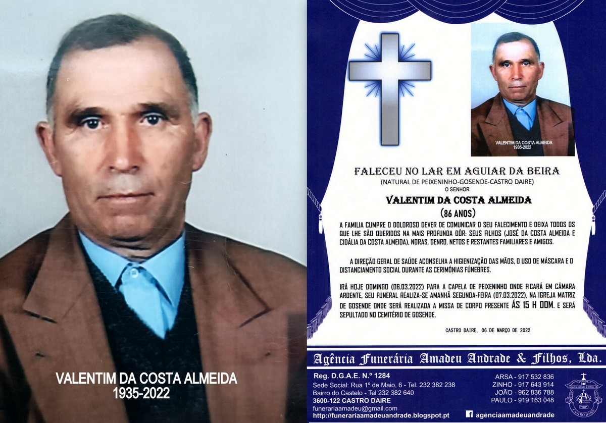 RIP FOTO DE VALENTIM DA COSTA ALMEIDA-86 ANOS (PEI